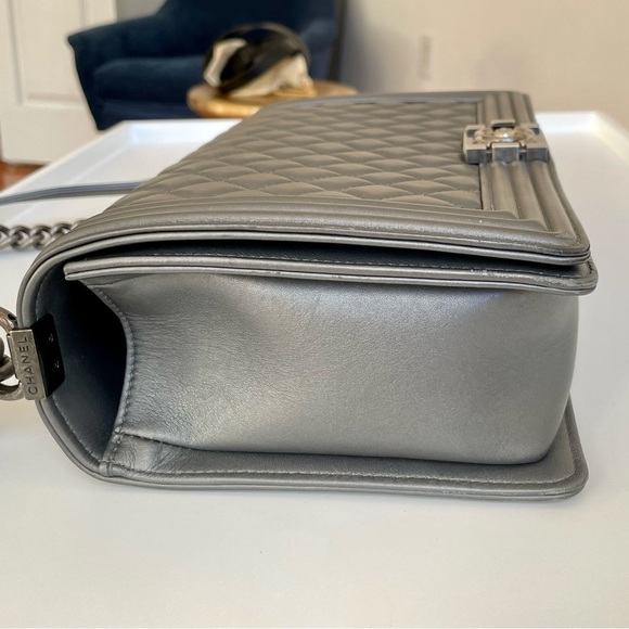 Calfskin BOY BAG ***(with FREE GIFT!)*** Gray with Ruthenium-Finish Metal - Picture 6 of 17